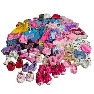 54 Piece Clothing Lot of Build a Bear Outfits and Accessories and 15 Hangers